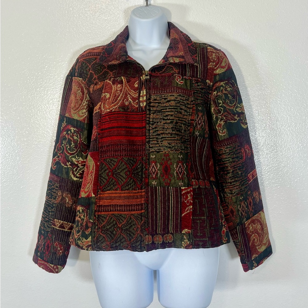 Christopher & Banks Boho Patchwork Tapestry Jacket Zip Front Eclectic Size M